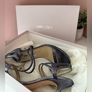 Jimmy Choo midnight glitter calf heel sandals